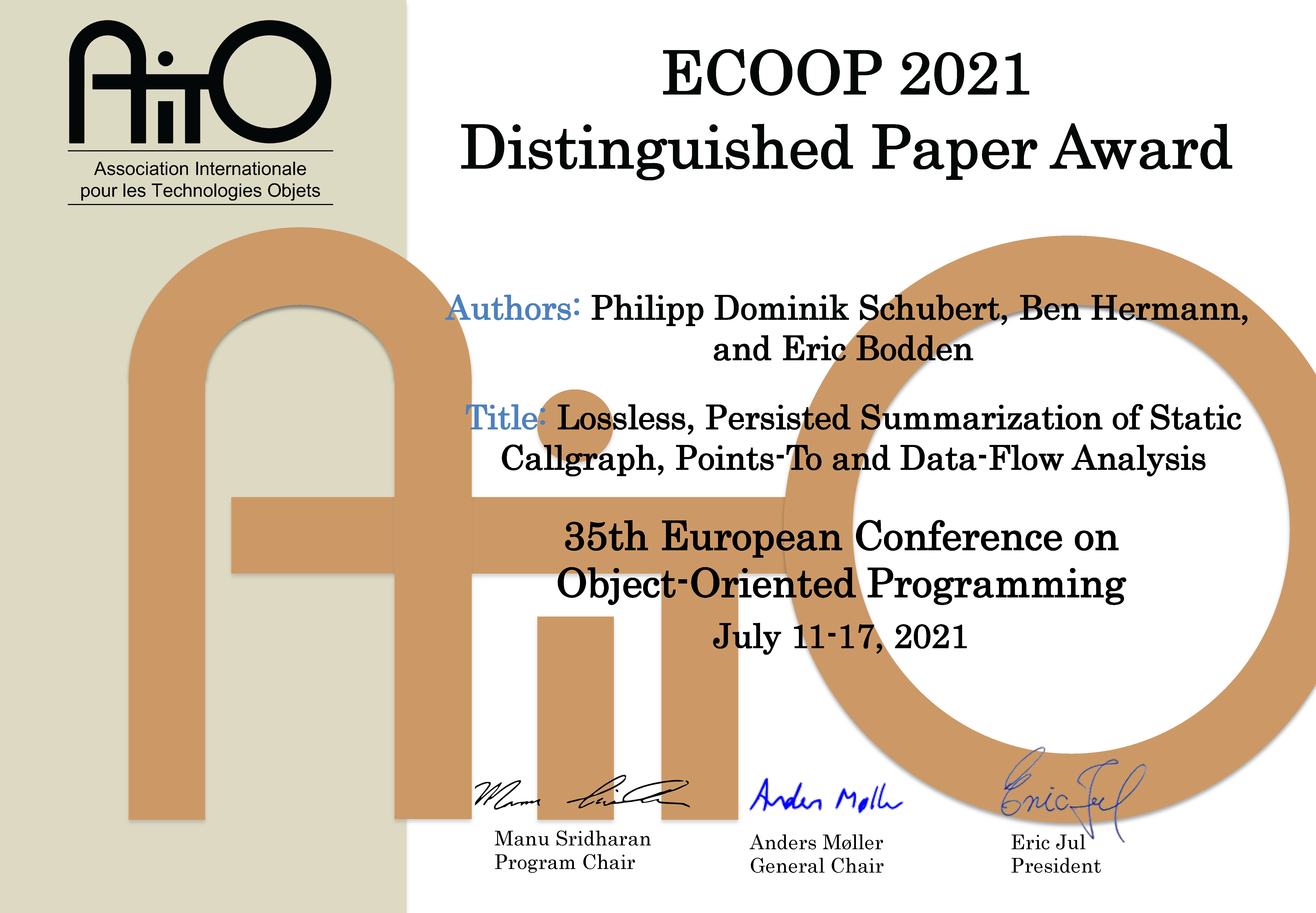 Award for Paper on Compositional Analysis